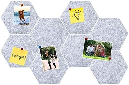 HULAVO 8Pcs Hexagon Felt Cork Board Tiles, Self Adhesive DIY Bulletin Board Pin Board for Office School Home Wall Decor Stickers Memos Photos Display (Light Grey)