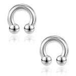 PunkTracker 2Pcs Septum Rings Nipple Rings 316L Surgical Steel Horseshoe Circular Piercing Barbell 00G 0G 2G 4G 6G 8G 10G 12G 14G 16G Ear Gauge Piercing Septum Jewelry