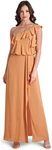 BCBGMAXAZRIA Dahlia Women’s Ruffled One Shoulder Front Slit Gown, Sandstone, 14