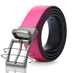 Monopa Reversible Leather Belt for Women - Two Color-in-One Belt for Jeans Dress Women Men Belt with Rotated Buckle(Hot Pink/Black with Gun Color Buckle 45in(115cm))