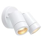 National Lighting IP44 Rated Outdoor Twin Spotlights, Gloss White Steel Adjustable Tilt Outside Lights, Mains Powered Security Spot Lights, 2X 7W 240V LED GU10 (Not Included)