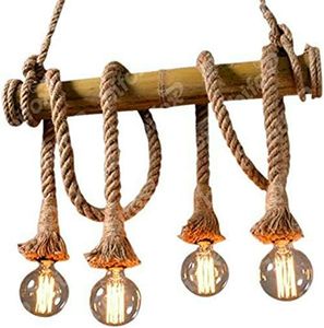 LAMPADARIO IN CORDA RETRO 4 BULBO E27 A SOSPENSIONE STILE VINTAGE LUCE CON CORDA B23