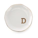 VINCOMIC Initials Ring Dish Jewery Tray with Personalized D-Monogrammed Gifts Wedding Engagement for Women Friends sister,Ceramic White