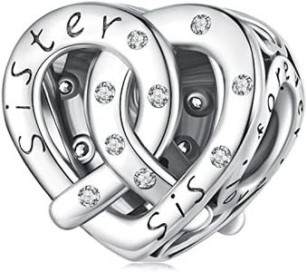 Shining Charm Sister Charm 925 Sterling Silver Charms for Bracelets Interlocking Heart Sis Forever Love Best Friend Friends Friendship Bracelet Charms Bead Jewellery Gifts, Sterling Silver Cubic Zirconia, Cubic Zirconia