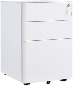 Vinsetto 3 Drawer Vertical File Cabinet, Steel Lockable Filing Cabinet with Wheels for A4, Letters, and Legal-Sized Files for Home Office, White