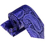 Retreez Paisley Art Pattern Woven Men's Tie Necktie with matching Pocket Square and Cufflinks, Gift Box Set as Christmas Gift, Birthday Gift - Purple on Navy Blue