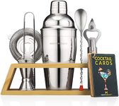 Mixology & Craft Cocktail Shaker Set - Bartender Kit w/Bamboo Stand - Bar Set for Home Bar Includes Martini Shaker, Jigger, Strainer, Tongs, Mixer Spoon - Bar Tools