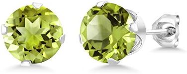 Gem Stone King 925 Sterling Silver Green Peridot Stud Earrings For Women Men (2.00 Cttw, Gemstone Birthstone, Round 6MM)
