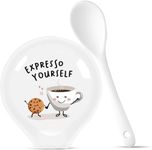 BEZAZZLED Four Inch- Coffee Spoon Rest, Coffee Spoon Holder, Kitchen Spoon Rest, Spoon Rest Ceramic, Cute, Gift for Coffee Lovers, Coffee Spoon Rest for Coffee Bar, White Spoon Rest with Spoon