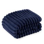 Bedsure Super Soft Navy Blue Throw Blanket - Fuzzy Bed Blankets Fluffy Fleece Blankets for Bed, Couch, Sofa, Plush Lightweight Navy Blanket for All Season, 50x60 Inches, Stripe Textured