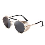 FEISEDY Men Women Sunglasses Side Shield Steampunk Vintage Round Glasses Shades B2518