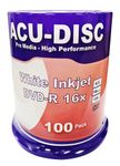 ACU-DISC DVD-R Blank 16x 4.7GB 120 Mins Full Face White Hub Inkjet Printable 100pk - Cake Box