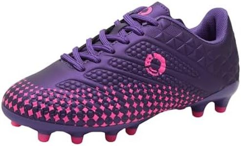 LEOCI Kids Soccer Cleats Boys & Girls Youth Football Boots Baseball Softball Shoes, Purple/Magenta, 13 Little Kid