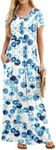 GRECERELLE Women's Short Sleeve Maxi Dresses Casual Long Dresses with Pockets, Bubble Blue, Medium