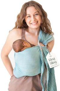 Ring Sling Baby Carrier 100% Cotton Muslin Infant Carrier - Grey Turquoise