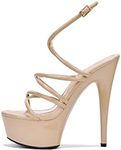 Cape Robbin Lili Sexy Platform Stiletto High Heels for Women - Round Toe Strappy Womens High Heels Shoes - Nude Size 11