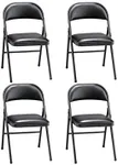 MECO Sudden Comfort Tubular Steel Frame and Deluxe Fabric Padded Folding Chair in Black Lace Frame and Black Seat and Back (4 Pack)