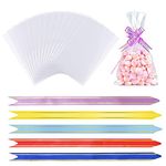 50 Pack Cellophane Bags, Food Cookie Bags Clear Cellophane Bags with 50 Pcs Mix Colors Pull Bows for Gifts, Packaging, Wrapping Sweets Bag, Clear Gift Bags (6 x 10 Inches)