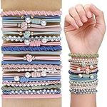 Yolev 20Pcs Boho Hair Ties Bracelet, Elastic Ponytail Cute Bracelet Hair Holders No Damage Hair Elastics Hair Ties for Women/Girls