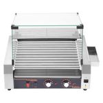 Uargd Commercial Hot Dog Roller, 30-Sausage Capacity with 11 Rollers, Stainless Steel Grill Cooker, 1600W Machine Featuring Dual Temperature Control, Protective Cover, Side Storage, Removable Shelf