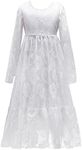 IBTOM CASTLE Little Big Girls Bridesmaid Wedding Pageant Party Princess Communion Floral Boho Rustic Lace Long Sleeves Flower Girls Dresses White 10-11 Years