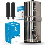 EuroGuard Gravity Water Filter System 8.5L, 304 Stainless Steel Drinking Water Purifier System with Two Carbon Water Filters | Premium Metal Tap | Best for Camping, Outdoors or Home