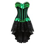 Grebrafan Gothic Striped Corset Push up Bustier with Fluffy Pleated LayeGreen Tutu Skirt (UK(16-18) 3XL, Green)