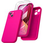 ORNARTO Compatible with iPhone 13 Case 6.1 inch, with 2 x Screen Protector, Liquid Silicone Gel Rubber Cover [Full Body] Shockproof Protective Phone Case for iPhone 13-Hot Pink