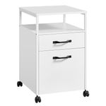 VASAGLE File Cabinet with 2 Drawers, Rolling Office Filing Cabinet with Wheels, Open Compartment, Steel Frame, Industrial Style, Cloud White OFC071W14