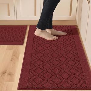 48x20 Inch/30X20 Inch Kitchen Rug Mats Made of 100% Polypropylene 2 Pieces Soft Kitchen Mat Specialized in Anti Slippery and Machine Washable,red