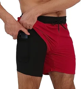 Arcweg Mens Swim Trunks with Compression Liner 2 in 1 Beach Swimming Trunks Quick Dry Swim Shorts with Zipper Pockets