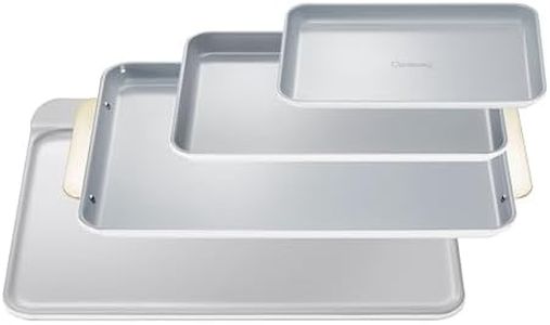 Caraway Non-Stick Ceramic Baking Sheet Trio and Cookie Sheet Set - 18 x 13" Large, 15 x 10" Medium & 9" x 13" Small Baking Trays for Oven - Non-Toxic, PTFE & PFOA Free - White