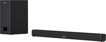 SHARP HT-SBW110 2.1 Soundbar, 180W Slim Wireless Bluetooth Soundbar with Wired Subwoofer for TV with HDMI ARC /CEC, Aux and Digital Optical-In, Wall Mount or Table Top Sound Bar - Black