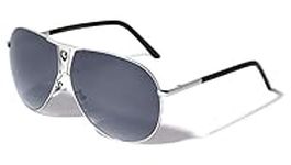 Khan Vintage Oversized Shield Pilot Sunglasses for Men (SILVER/BLACK/SMOKELENSES)