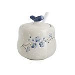 Retro Ceramic Sugar Bowl with Lid and Spoon, 13.5oz/400ml Sugar Salt Pepper Storage Jar Spice Containers for Home and Kitchen