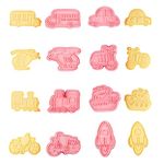 CANDeal Transportation Vehicle Cookie Cutters with Plunger Stamper,8 Piece Transportation Theme Embossing Cutter for Fondant Biscuit Pastry Cheese Baking, Bicycle Train Helicopter Rocket Car