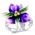 Uloveido White Gold Plated Anniversary Wedding Birthday Floral Rings for Women Purple Crystal Flower Statement Jewelry Rings for with Cubic Zirconia Size 7 RA601