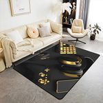 Homewish Gamer Rug For Boys, Gaming Duvet Insert Golden Joystick Area Rug 5x7,Teens Gamepad Carpet Vr Headset Game Black Non Slip Accent Rug Set For Bedroom