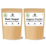 Puranic Jaggery Powder & Raw Sugar 1800 gm (Pack of 2 Combo)| Natural Molasses Retained Unrefined Brown Sugar Organic | Gur Jaggery Powder | Shakkar Jaggery Powder | Khandsari