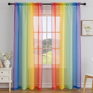 Anytime Rainbow Sheer Curtain Panels for Living Room Elegant Window Treatment Sets Light Filtering Translucent Draperies for Office (2 Panels,W52 x L84inch)