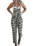 utcoco Women's Casual Floral Embroider Bib Straight Leg Slacks Cotton Jumpsuit Overalls with Pocket, Camo, Small