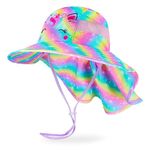 MHJY Kids Sun Hat Girls UV Protection Summer Hats Adjustable Beach Cap Unicorn Bucket Hats with Wide Brim Neck Flap for Toddlers 2-9 Years Rainbow