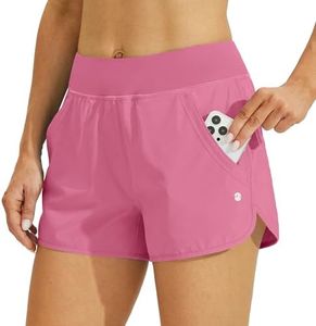 Willit Women's 3" Swim Board Shorts Swimming Bottoms with Brief Liner Quick Dry UPF 50+ Peach S