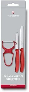 Victorinox Swiss Classic Set 3 Couteaux d'Office avec Éplucheur, Couteau de Cuisine pour Fruit et Légumes, Acier Inoxydable, Compatible Lave-Vaisselle, Rouge