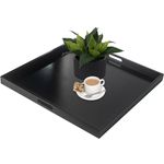 Square Large Ottoman Tray, 24" Square Wood Serving Tray with Handle, Modern Extra Large Black Serving Decorative Trays for Living Room Coffee Table Home