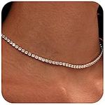 HERIER Tennis Necklace for Women 14K Gold Plated or Silver Rhinestone Choker Necklaces Dainty Zirconia Cut Faux Diamond chain 3mm, Cubic Zirconia, Cubic Zirconia