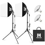 Softbox Lighting Kit, NiceVeedi 2-Pack 16'' x 16'' Softbox Photography Lighting Kit with 63” Tripod Stand & 5400K 450W Equivalent LED Bulb, Continuous Lighting for Photography/Video Record