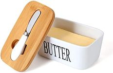 White Butter Dish with Lid 650ml,Butter Dishes with Covers,Covered Butter Dish for Countertop,Large Butter Dish with Knife Fliptop Butter Dish,Wide Butter Dish,Ceramic Butter Dish