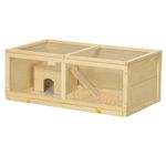 PawHut Wooden Hamster Cage, Small Animals Kit Hutch, Exercise Play House for Dwarf Hamsters, Gerbils, Chinchillas, Guinea Pigs, Bunnies, with Sliding Tray, Openable Top