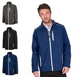 Island GREEN Essentials Mens Golf Full Zip Waterproof Jacket, Navy/White, 2X-Large